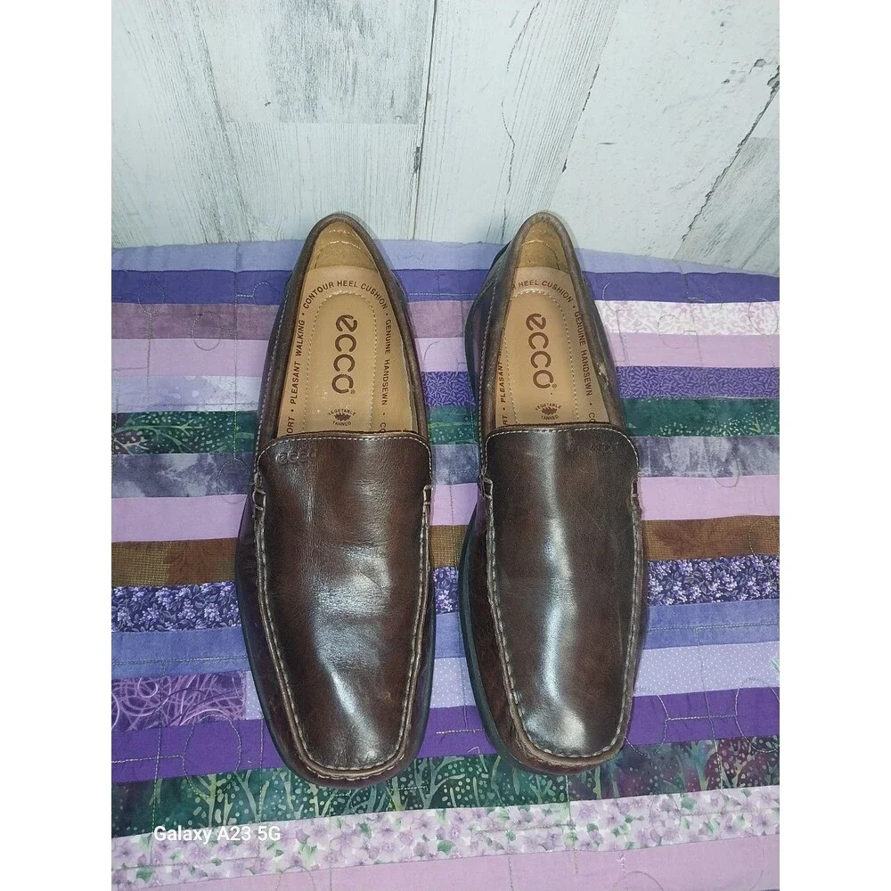 Ecco Men's Brown Leather Loafers US Sz 9-9.5 Eur 43 Casual Slip On Driver Shoes